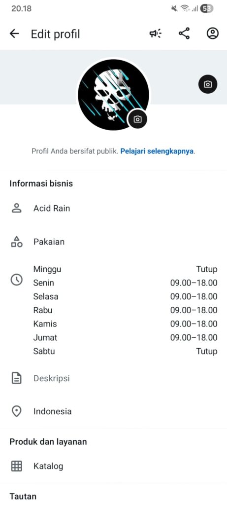 Halaman Profil WhatsApp Business